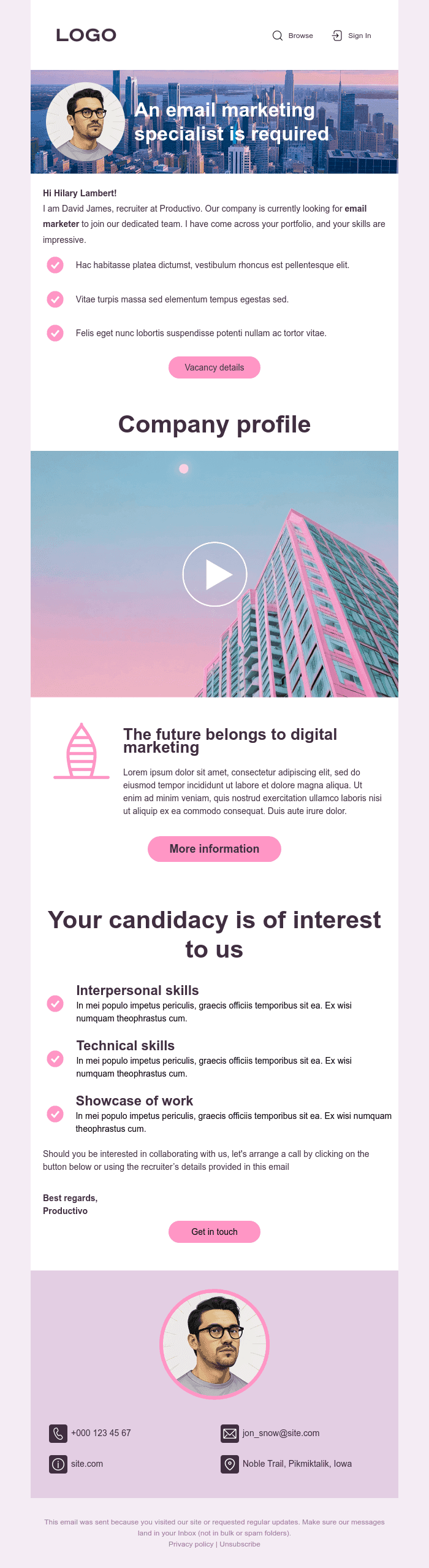 Email Template for Inviting a Candidate to a Job Vacancy