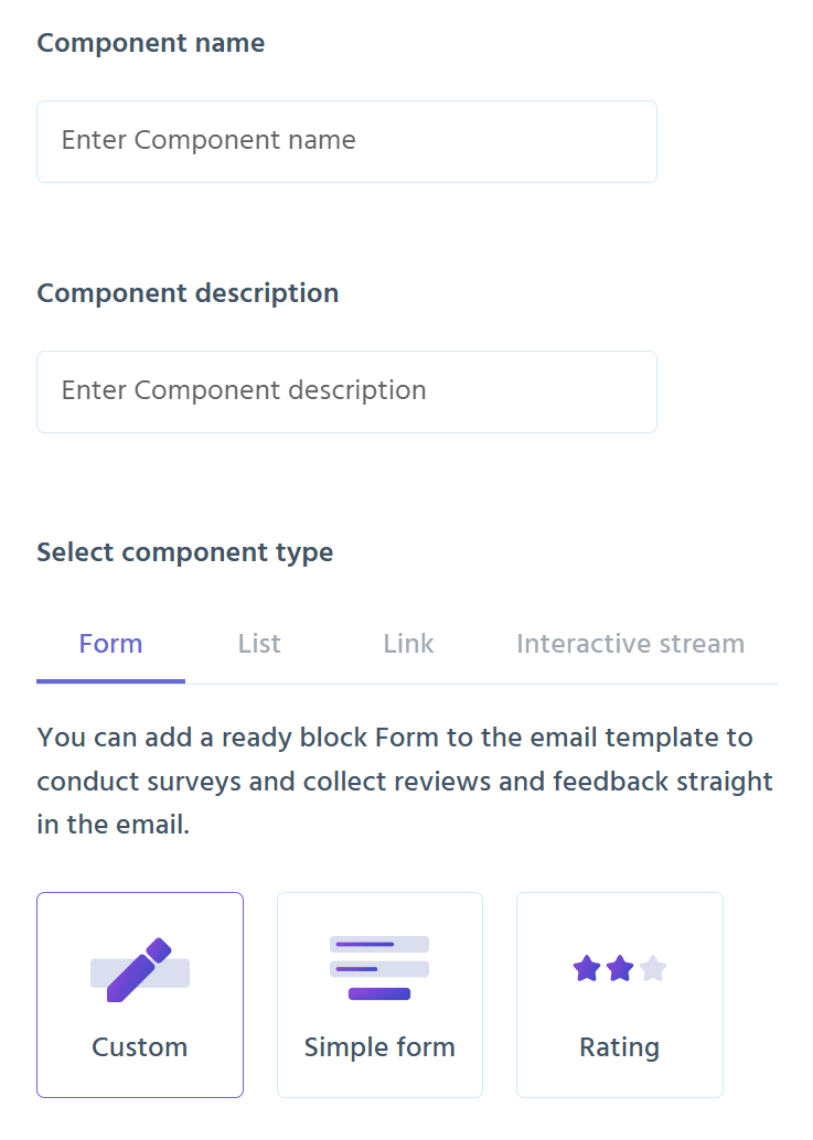 Component creation screen