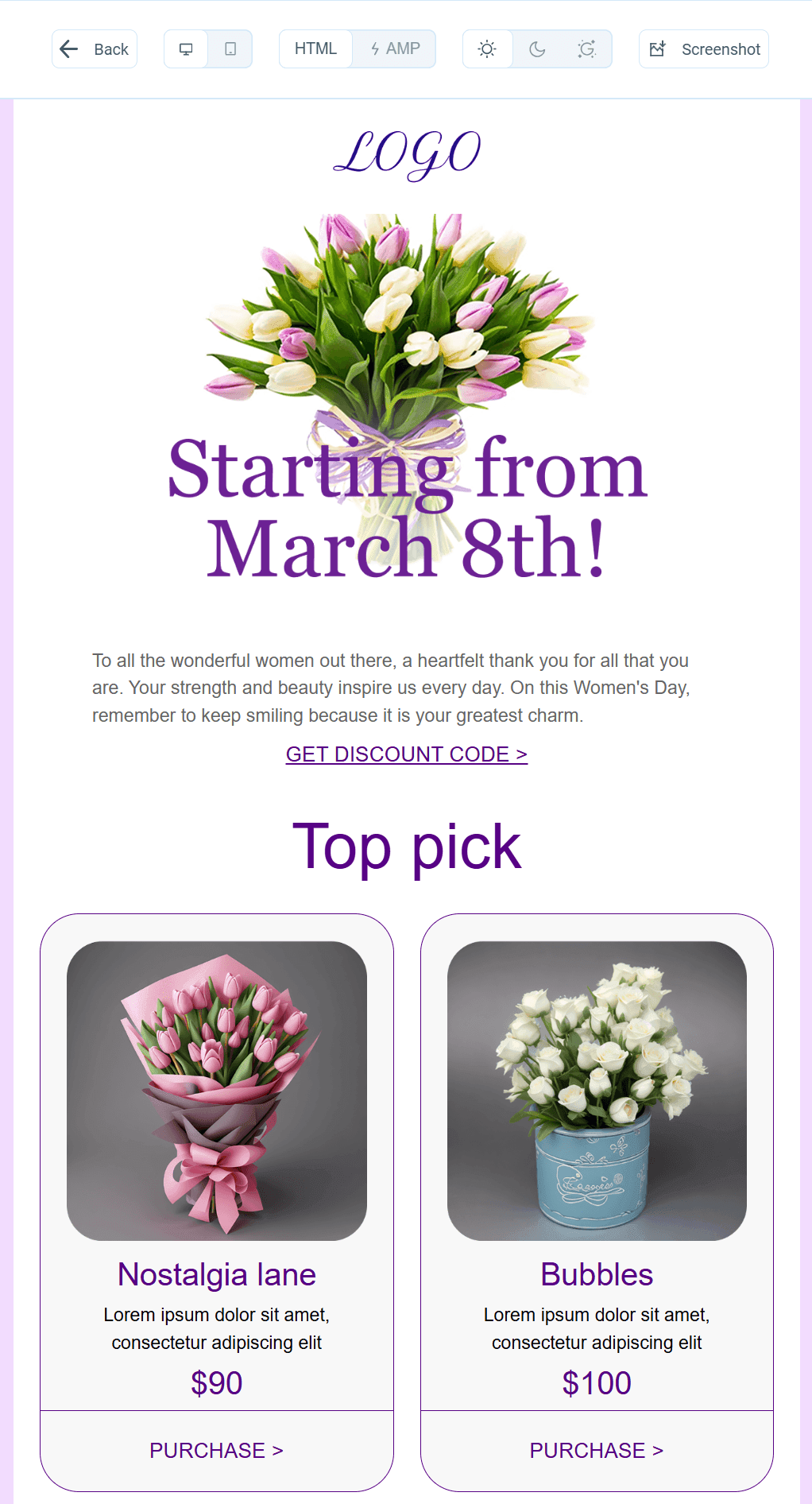 Template preview in Pixcraft