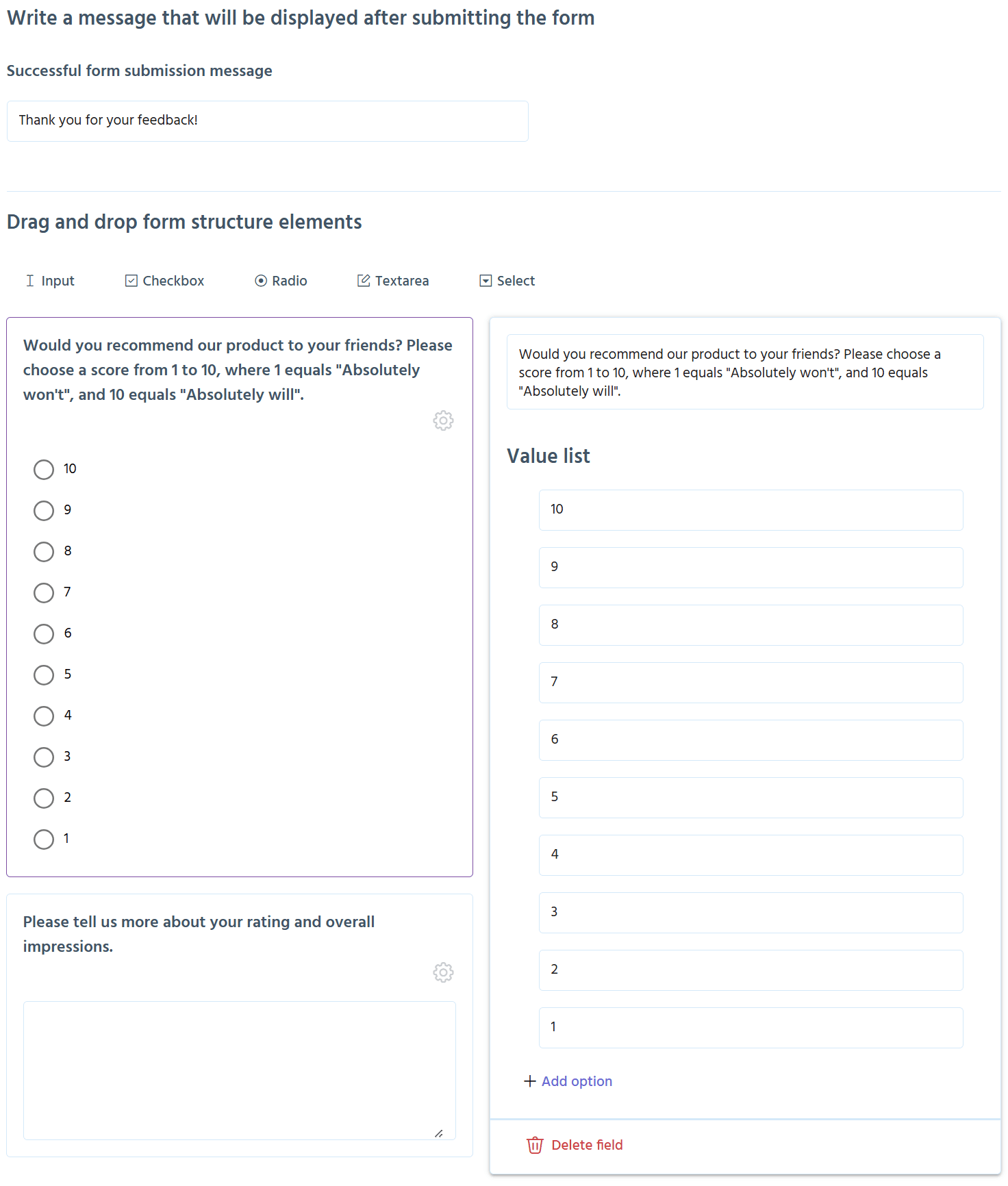 Form configuration screen
