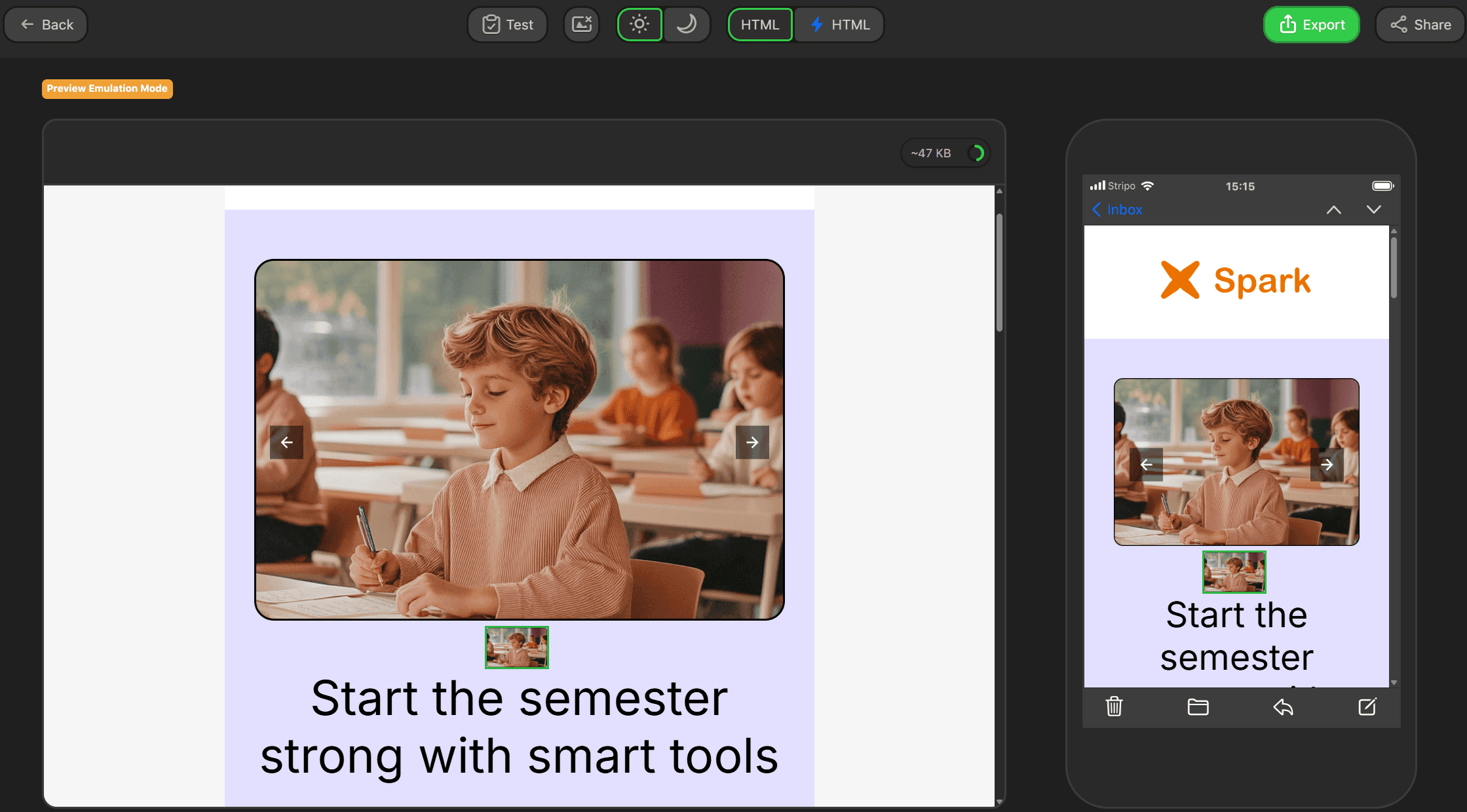 Template preview in Stripo