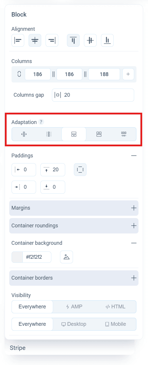 Mobile adaptation options in Pixcraft