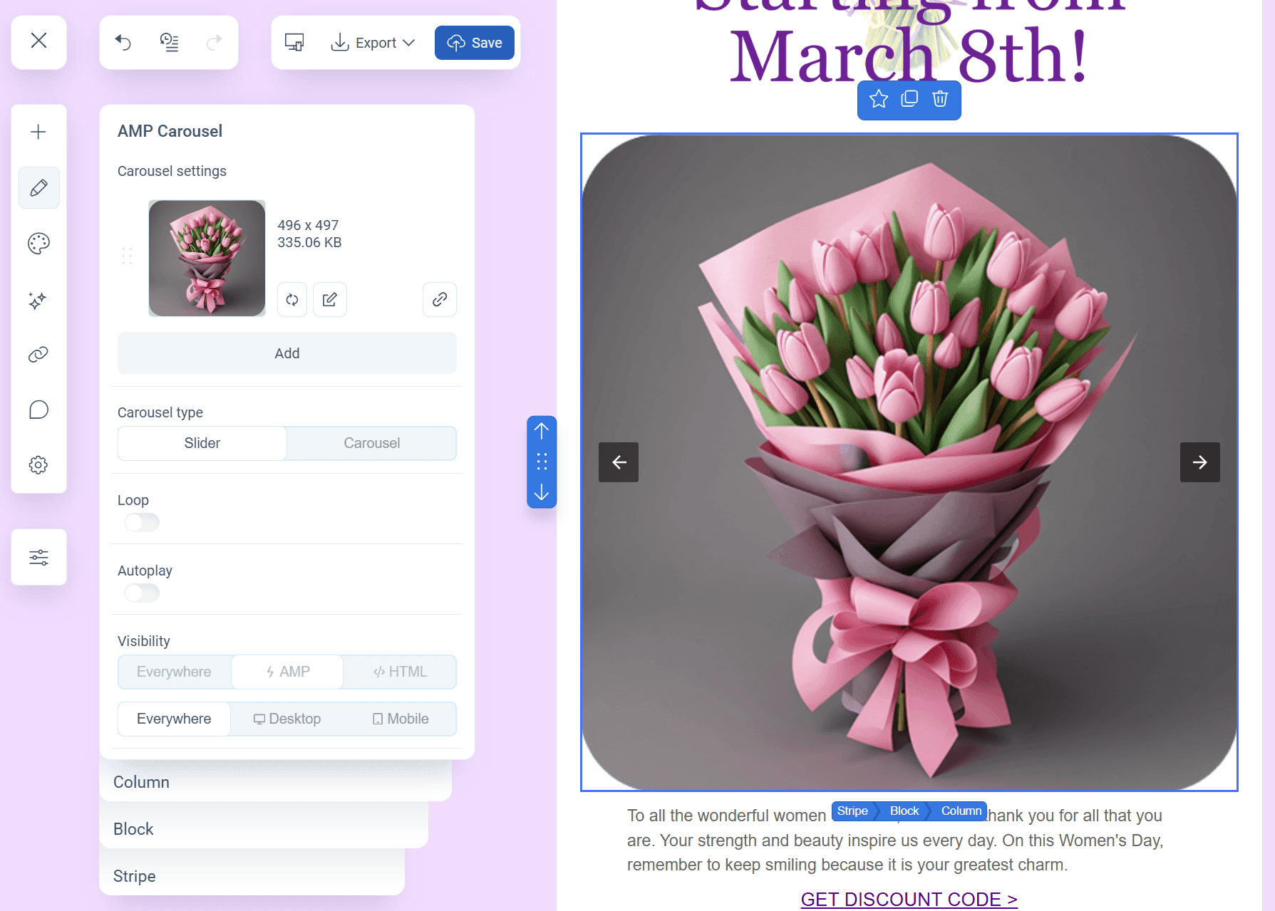 AMP Carousel in Pixcraft