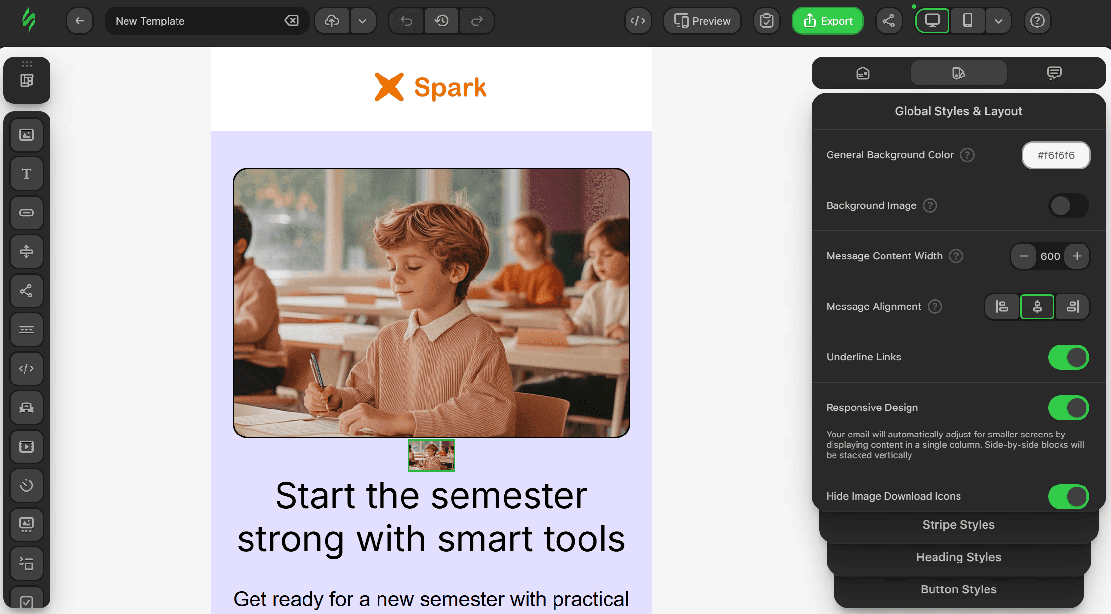 Global Styles and Layout in Stripo