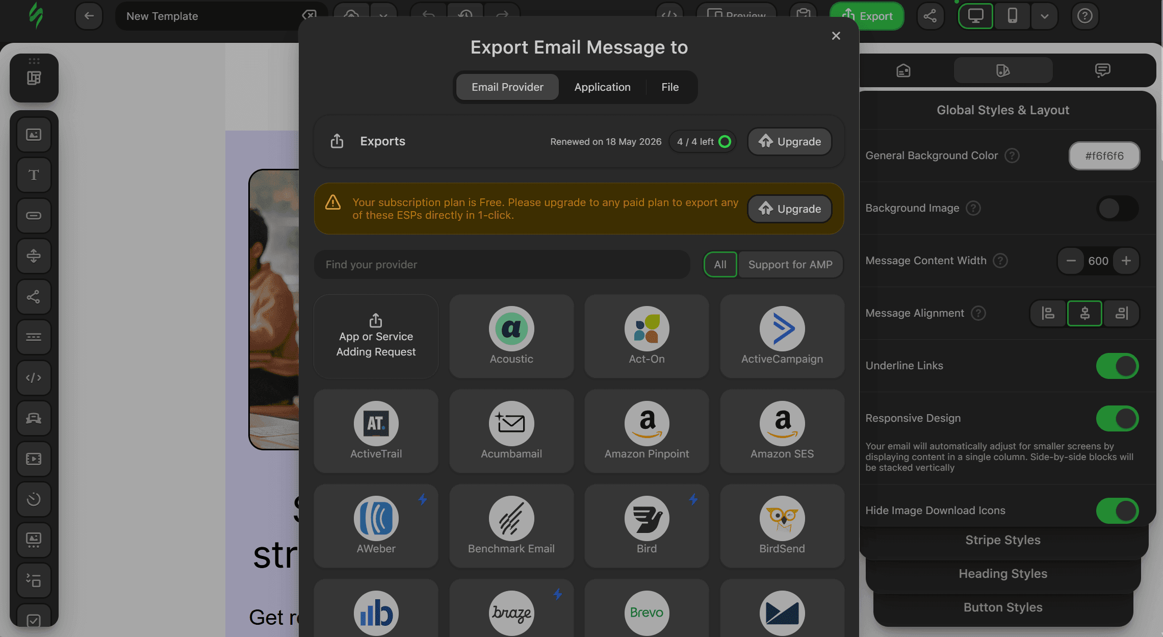 ESP integrations in Stripo