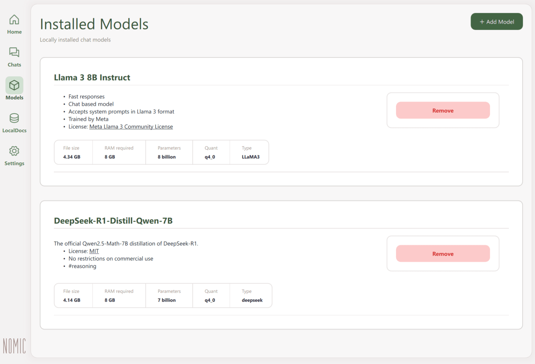 Установленные модели в GPT4All