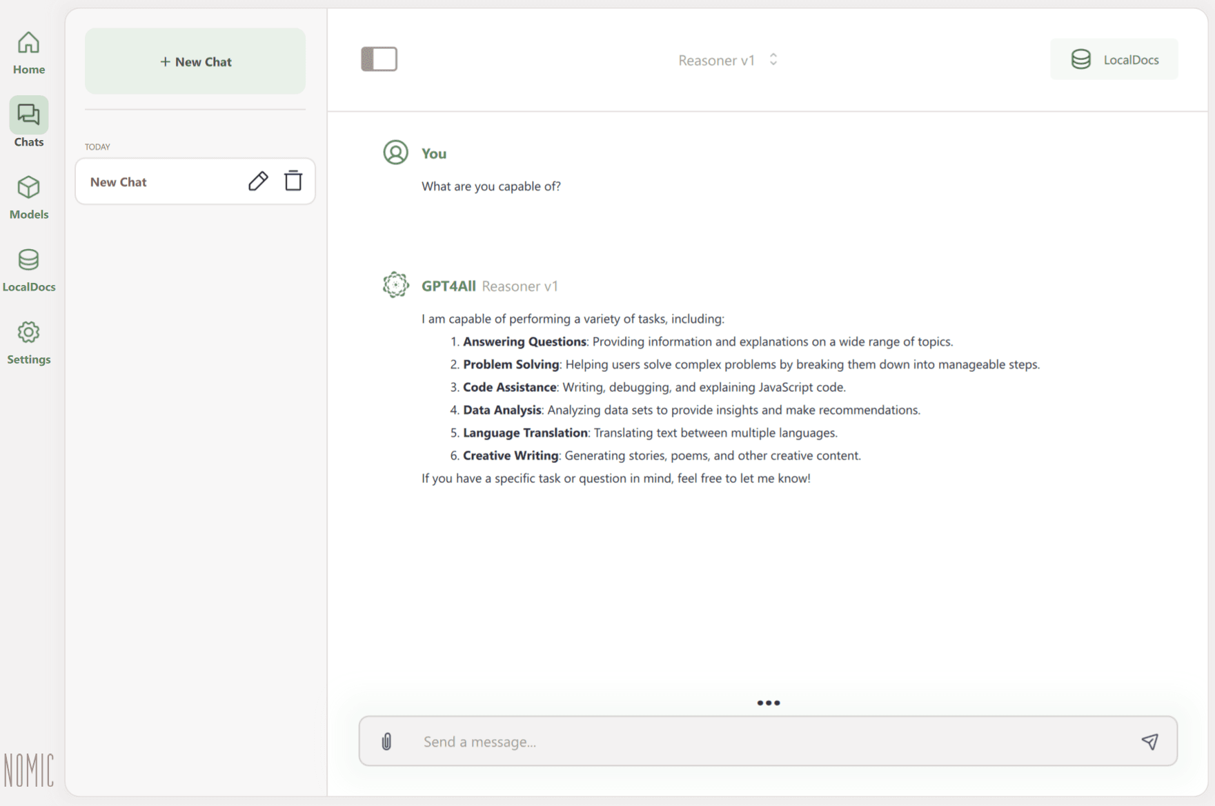 Dialog window in GPT4All