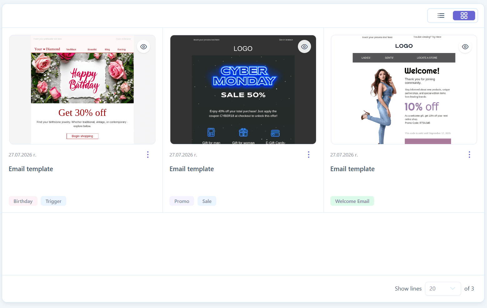 Tags in the templates list