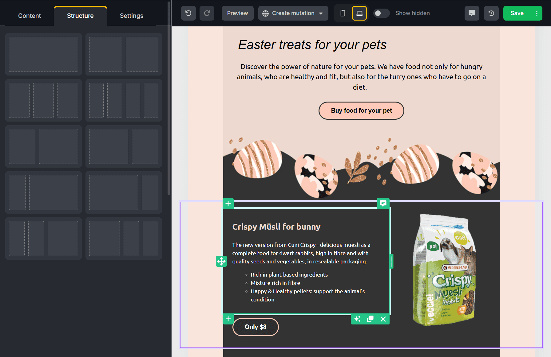 TOPOL email builder interface