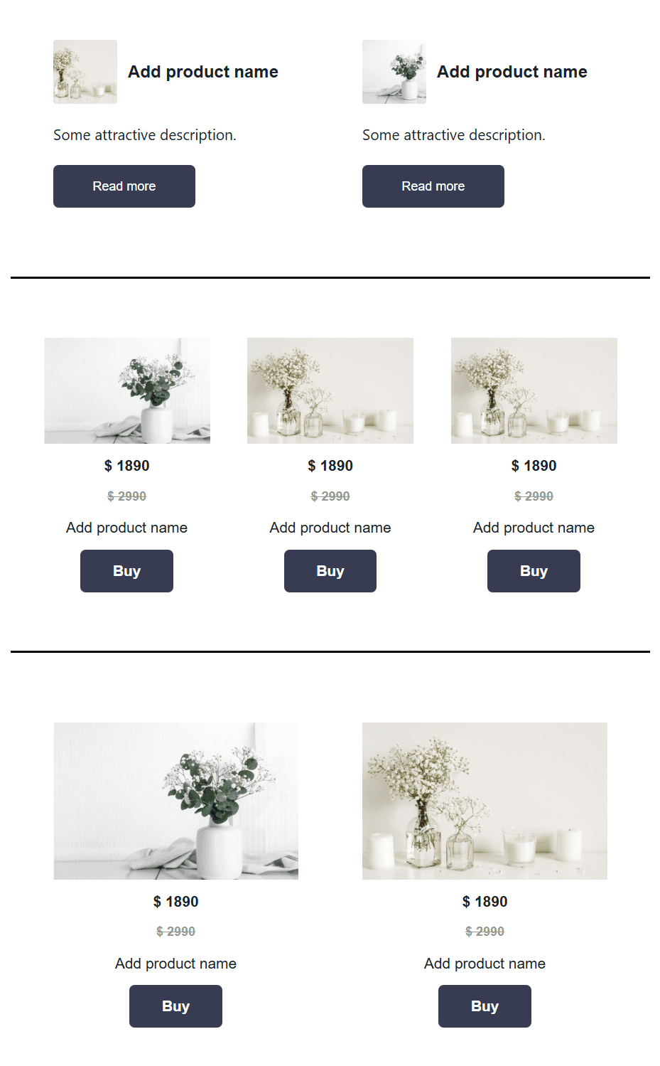 E-commerce and promotional blocks