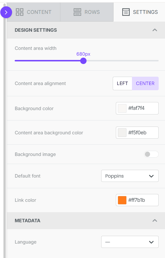 Template settings in Beefree