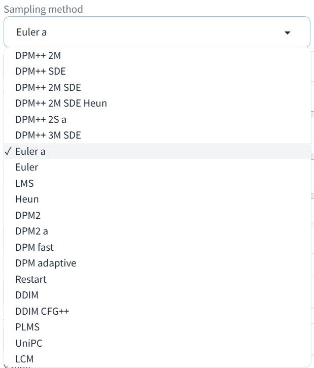 A list of samplers in AUTOMATIC1111