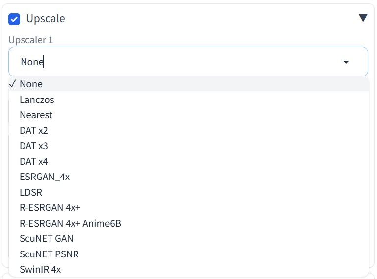 A drop-down list of upscalers