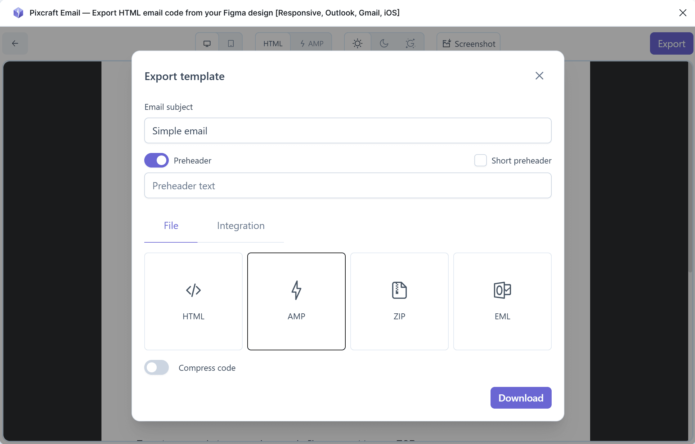 Export screen in Figma plugin