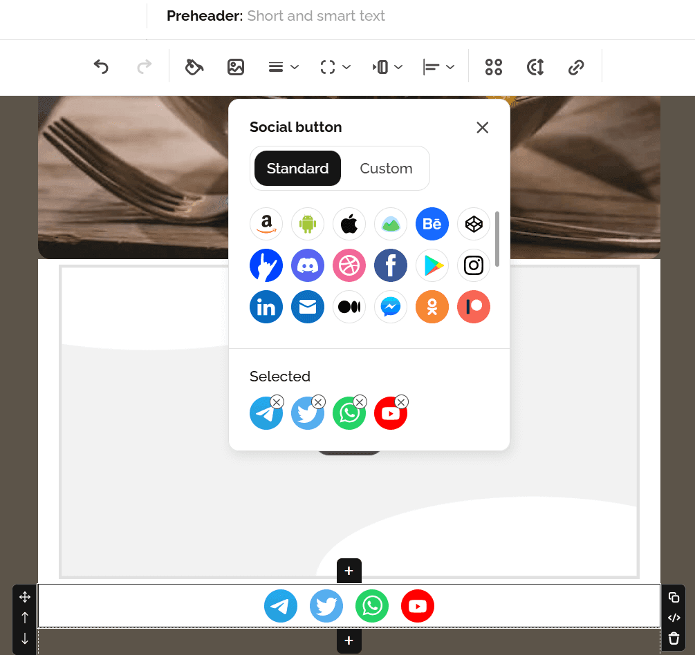 Social media icons in Letteros