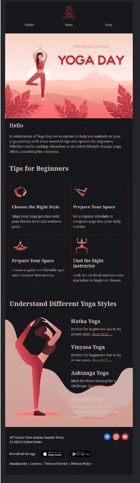 Stripo template rendered in Yandex Mail mobile client