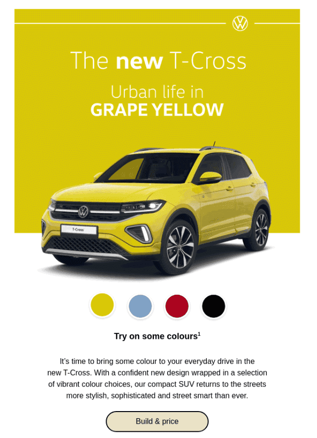 Example of an AMP email from Volkswagen