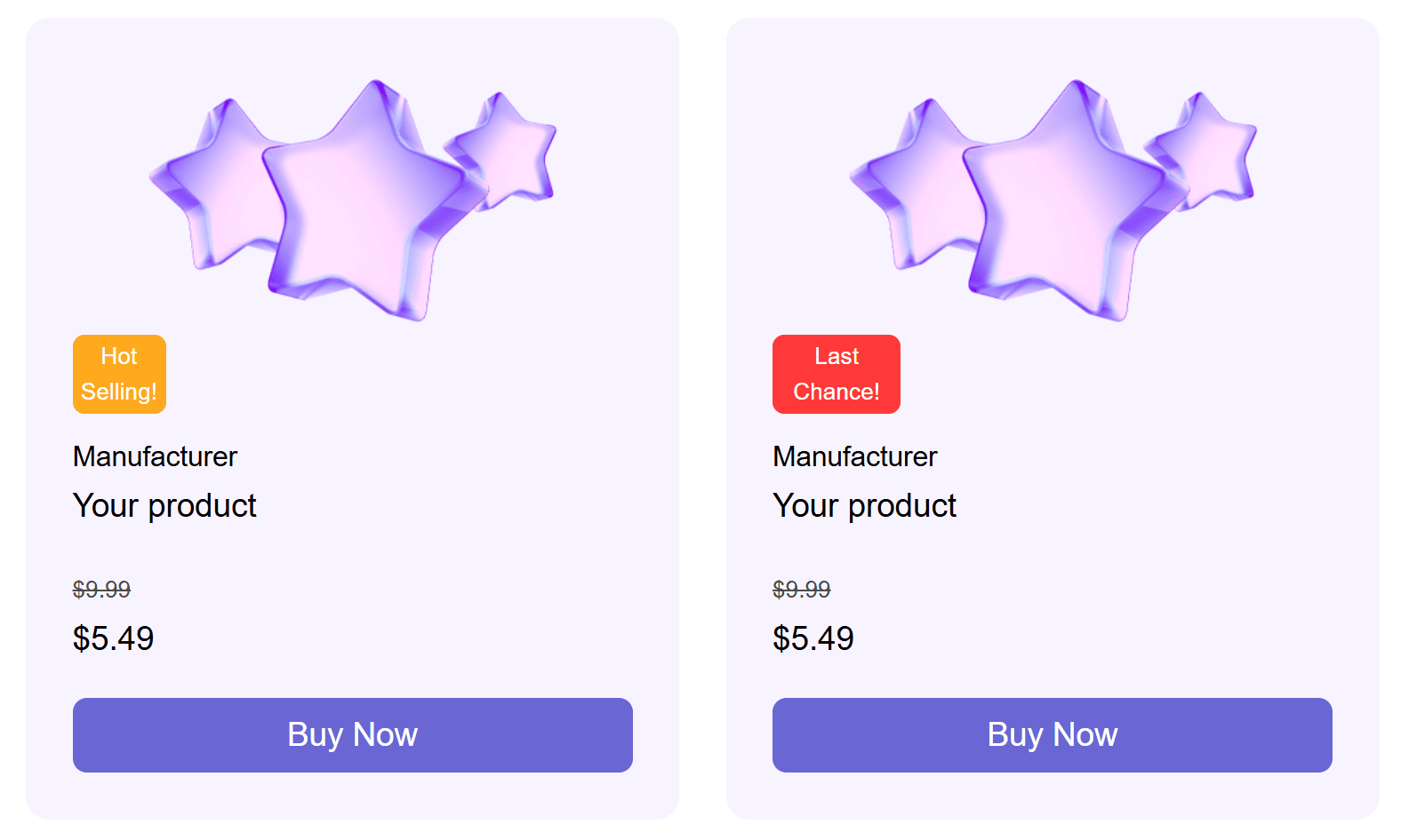 Product card tempaltes in Pixcraft