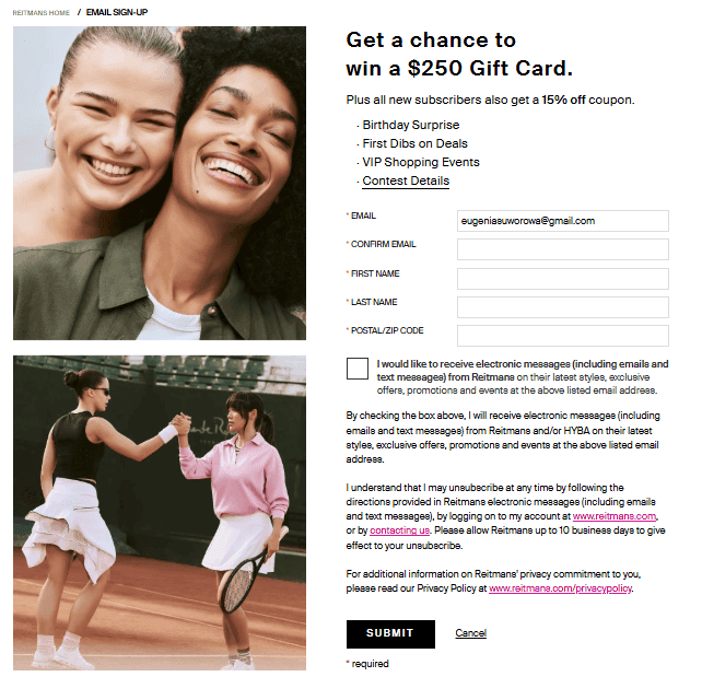 Consent to getting emails